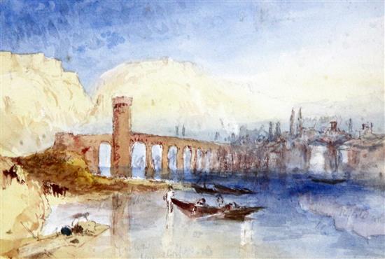Hercules Brabazon Brabazon (1821-1906) Bridge at Coblinz 4.75 x 7in.
